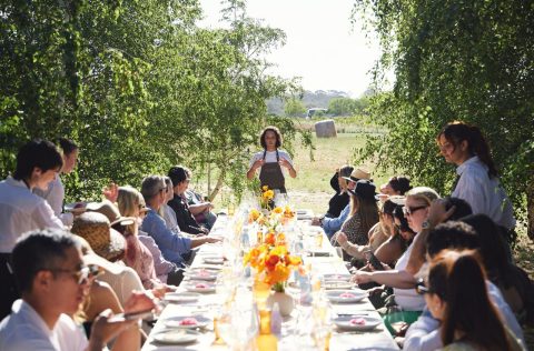 Kane Pollard (centre) hosts a Place dining event