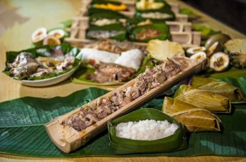 Traditional manok pangsoh dish in Malaysia