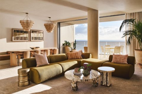 Living area of the 3bed.home.ocean.balcony at the Mondrian Gold Coast