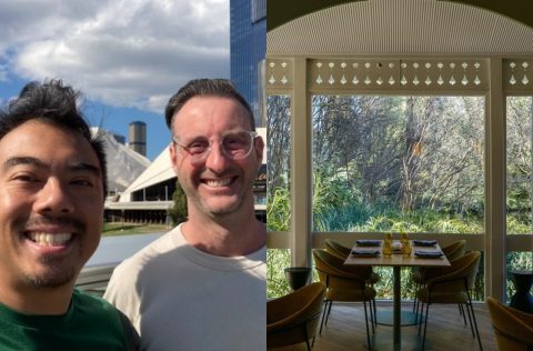 Michael Cecilio and partner dining at Restaurant Botanic in the Adelaide Botanic Garden