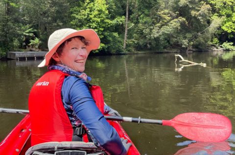 Ingrid Thompson kayaking in Tasmania