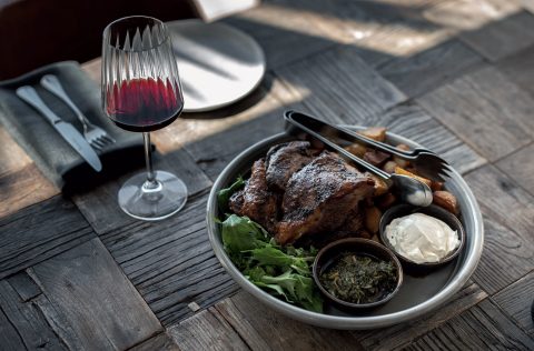 Slow-cooked lamb shoulder with chimichurri and lemon yogurt at Ghost Rock Wines