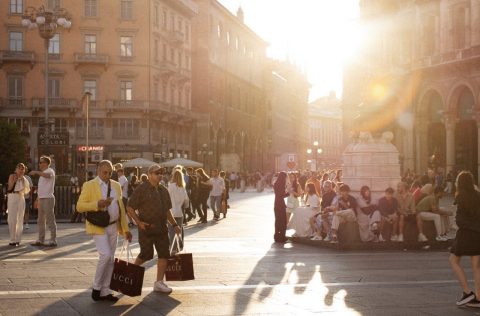 A pizza in Milan photographed by Leann Timms