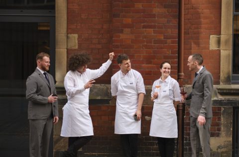 Chef Tom Barnes (centre) and his team at Skof