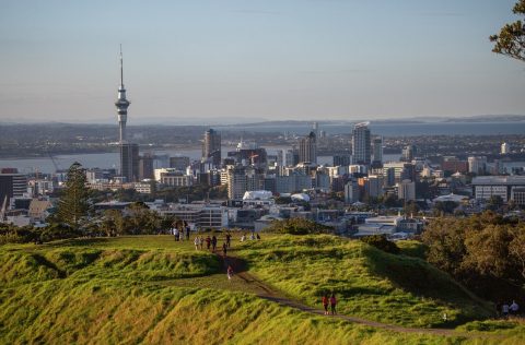 City views from Mount Eden, the highest natural point in Auckland