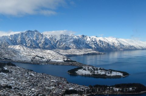 Aerial view of Queenstown and The Remarkables, New Zealand