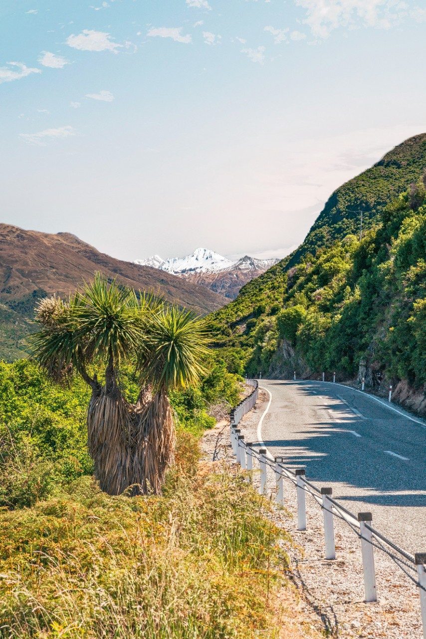 State Highway 6, with Mount Broome in the distance, connects Greymouth and Wanaka, New Zealand