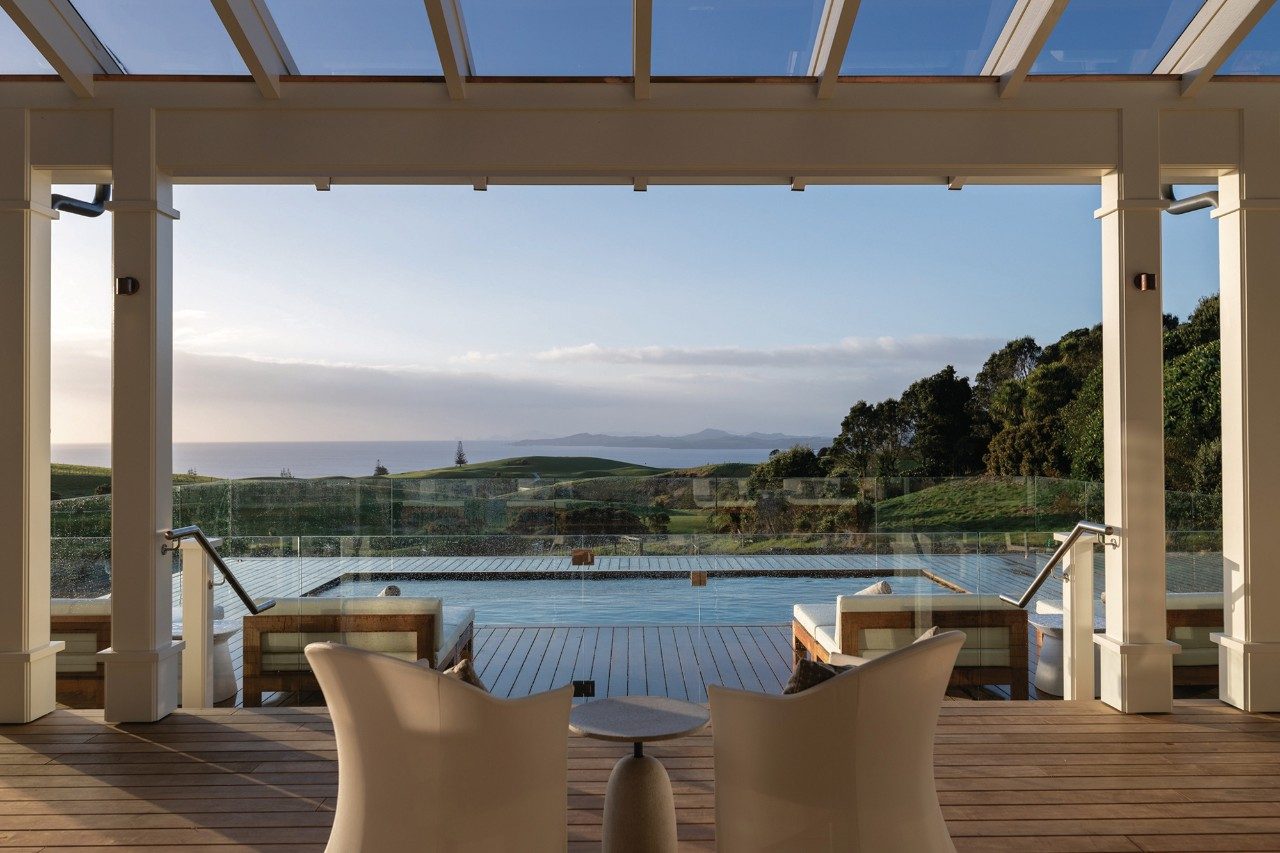 The residences at Kauri Cliffs lodge at Matauri Bay, New Zealand