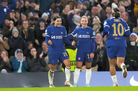 Sam Kerr and the Chelsea FC Women playing a soccer match