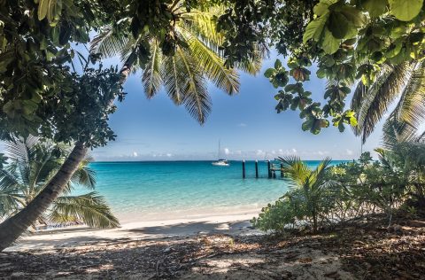 A catamaran sailing the waters around the Cocos (Keeling) Islands